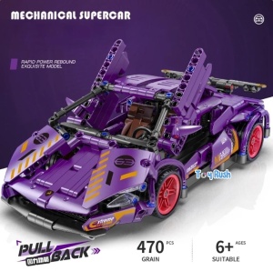Set de constructie masina cu 470 piese, sistem pull-back, scara 1:18