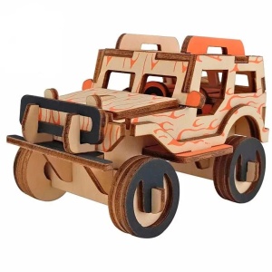 Set de construit din lemn, macheta, copii si adulti, 40 piese, Jeep, 8+ ani