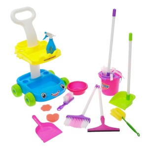 Set de curatenie tip carucior cu 14 piese pentru copii 