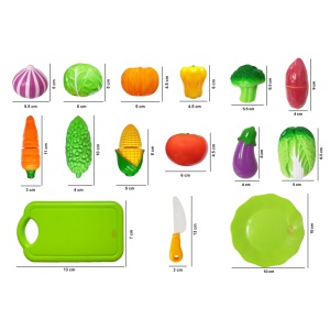 Set de joaca de feliat din plastic, 15 piese, Legume