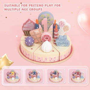 Set de joaca tort aniversar din lemn cu accesorii si decoratiuni - Img 3