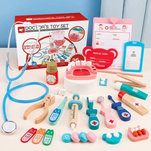 Set de joaca trusa doctor din lemn, 24 piese
