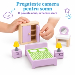 Set mobilier din lemn pentru papusi, 27 piese – 5 camere de amenajat - Img 7