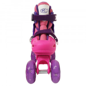 Set role cu echipament, roti cu luminite, marime ajustabila 25-28, Fucsia