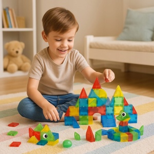 Set STEM jucarii magnetice de construit forme, animale, structuri geometri - 72 piese