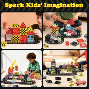 Set STEM magnetic de constructie cu vehicule - 80 piese - Img 6