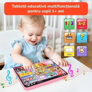 Tableta 3 in 1 in limba romana, cu activitati educative, logopedice si de asociere pentru copii, Roz - Img 5