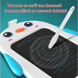 Tableta LCD cu buton stergere, Pinguinul Vesel, Albastru