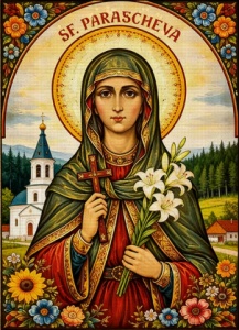 Tablou pictura cu diamante, Sfanta Parascheva, Goblen 5D, rama din lemn, 20 x 30 cm, GM10072
