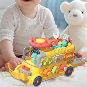 Autobuz atelier STEM cu volan, 5 unelte, suruburi, rotite dintate si activitati - Img 2