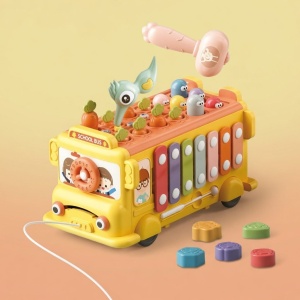 Autobuz educativ multifunctional cu xilofon, sortator de forme, morcovi si joc cu ciocanel - Img 3