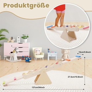 Balansoar din lemn multifunctional 2 in 1, cu barna de echilibru si elemente colorate, 3–6 ani - Img 8