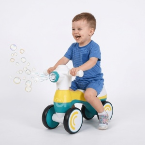 Bicicleta fara pedale, baloane de sapun, 4 roti, sunete, albastru