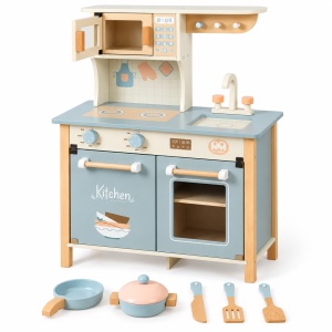 Bistro Bleu – Bucatarie de jucarie din lemn cu cuptor, microunde si accesorii - Img 2