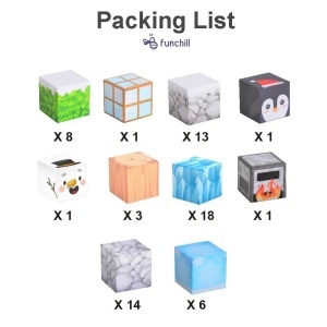 Blocuri magnetice de constructie 3D tip Minecraft, 2 cm - 66 piese - Iarna