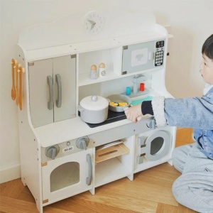 Bucatarie pentru copii din lemn MDF, masina de spalat, cuptor cu microunde si accesorii incluse