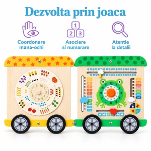 Busy Board Montessori din lemn pentru perete – Trenuletul cu 5 module de activitati, 147 cm - Img 5