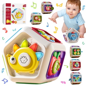 Busy cube cu 7 activitati senzoriale, lumini si sunete - Animalute