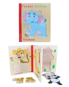 Carte puzzle din lemn cu 6 pagini, Animalute salbatice