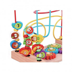 Circuit motricitate Montessori 2 in 1 din lemn cu roti zimtate, Fructe