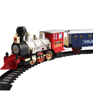 Circuit tren electric cu fum, sunete si lumini, 345 cm, 13 piese