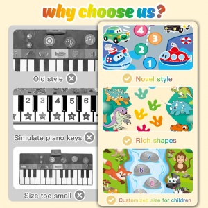 Covoras muzical interactiv cu 17 melodii si sunete, cifre si animale, 80x50 cm