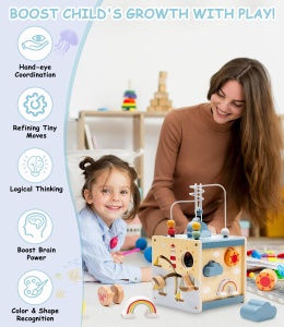 Cub din lemn cu 6 in 1 cu activitati si tematica ocean - Kabi