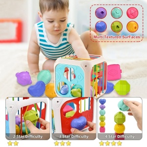 Cub interactiv 7 in 1 cu activitati pentru bebelusi, Shape Box