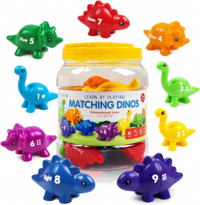Joc de numarat si asociere cifre, recipient depozitare, Dinozauri, 20 piese, Cifre