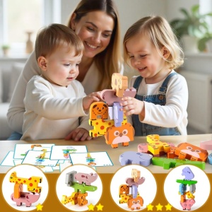 Joc educativ de stivurie si logica cu 10 animalute din lemn - Img 4