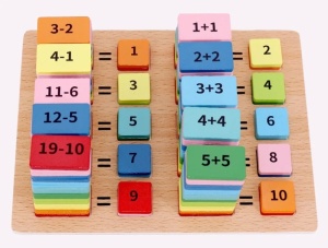 Joc educativ din lemn cu numere si calcule matematice simple, 110 piese