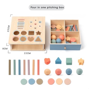 Joc educativ multifunctional 4 in 1 cutia permanentei cu forme de sortat