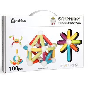 Joc STEM de constructie cu bete si bilute magnetice, 100 piese, Onshine