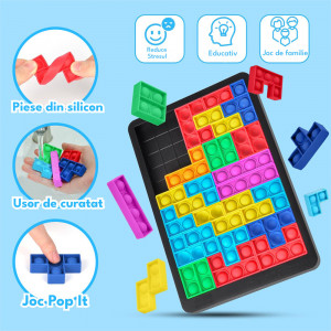 Joc tetris 2 in 1 puzzle pop-it, 24 piese din silicon, Multicolor