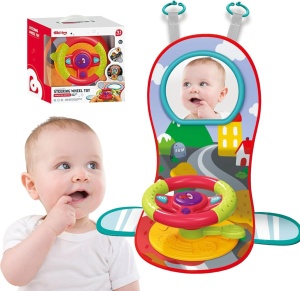 Jucarie interactiva volan 3 in 1 auto portabil, efecte sonore si muzica, Huanger