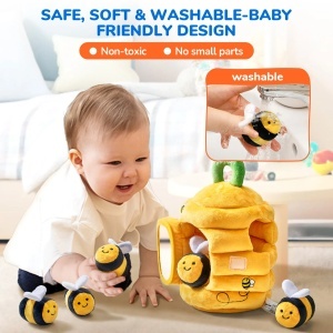 Jucarie senzoriala din material textil - Stupul cu 5 albinute - Img 3