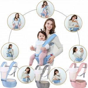 Marsupiu ergonomic 6 in 1 cu scaunel sustinere si bavetica, Roz