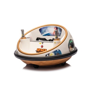 Masinuta electrica bumper car cu lumini, centura de siguranta, 2 controllere, telecomanda, Bluetooth, 1-6 ani, nava spatiala, alb - Img 13