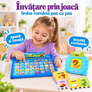 Pachet educativ cu tableta 2 in 1 in limba romana si cititor de carduri bilingv – Litere, cuvinte si scriere - Img 3