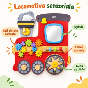 Panou de activitati din lemn Viga Toys – Tren pentru perete, 3 sectiuni, 190 cm - Img 2
