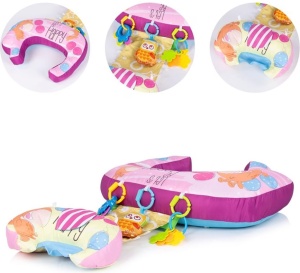 Perna multifunctionala 5 in 1 pentru bebelusi, cu jucarii senzoriale, pentru tummy time, alaptare si sprijin in sezut, roz