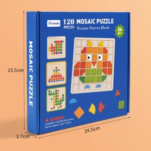 Puzzle 3D mozaic din lemn cu forme geometrice colorate, 120 piese - Img 6