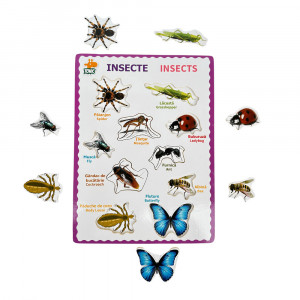 Puzzle bilingv din lemn, Limba Romana si Engleza, Insecte