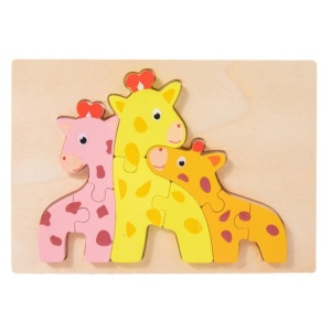 Puzzle din lemn cu piese groase, Familia animalutelor\