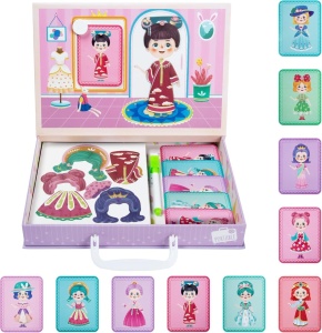 Servieta 2 in 1 magnetica puzzle pentru copii - Imbracam papusile - Img 3