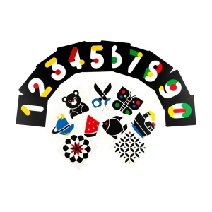 Set 40 imagini stimulare vizuala si cognitiva bebelusi, carduri alb-negru-multicolor, 3-6 luni, Ursulet