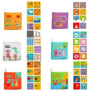 Set 6 carti recunoastere elemente si dezvoltare cognitiva, material textil, Melody