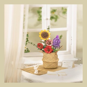 Set creativ DIY floare decorativa din lemn pentru asamblare si pictura, 162 piese - Liliac - Img 3