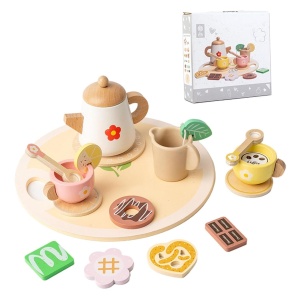 Set de ceai din lemn cu tava si accesorii - 18 piese - Bej - Img 2