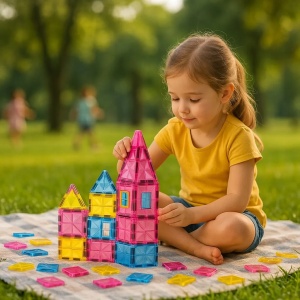 Set de constructie cu piese Magnetice, 60 piese - Roz